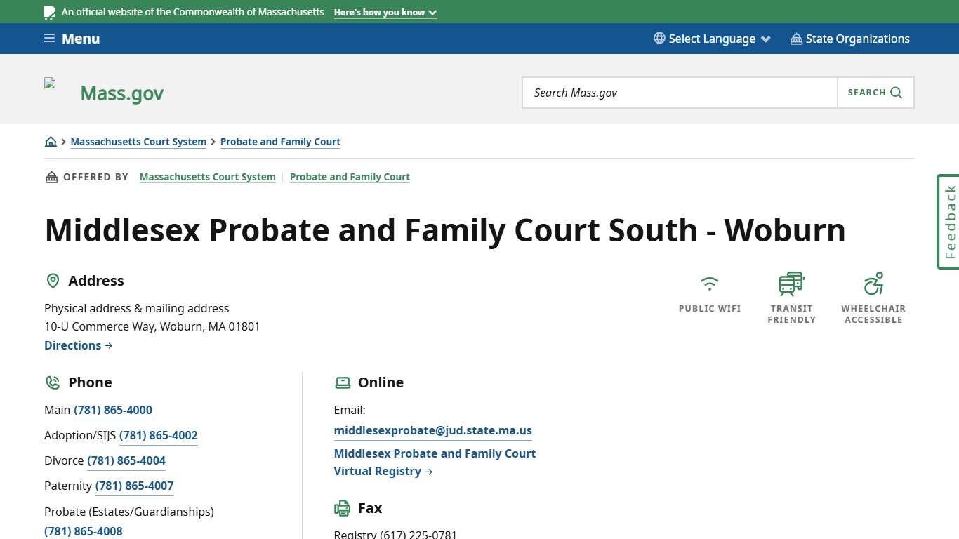 Middlesex Probate and Family Court South - Woburn Mass.gov