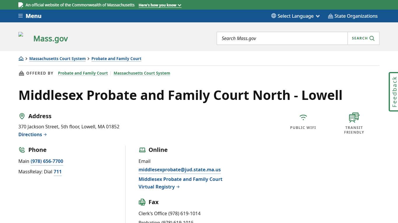 Middlesex Probate and Family Court North - Lowell Mass.gov