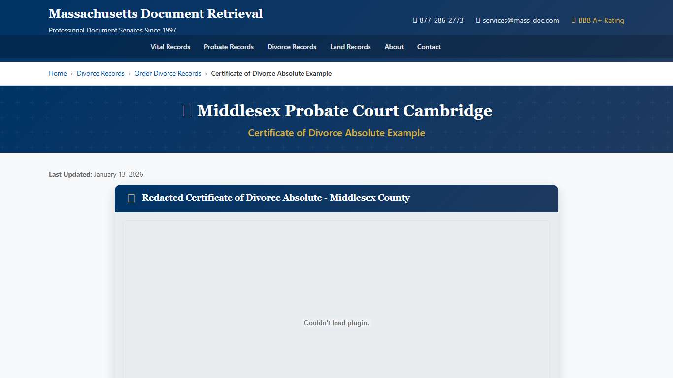 Certificate of Divorce Absolute (Middlesex County) Example