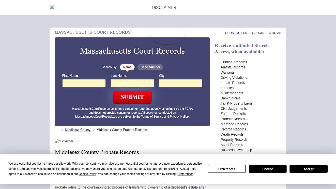 Middlesex County Probate Court Records MassachusettsCourtRecords.us