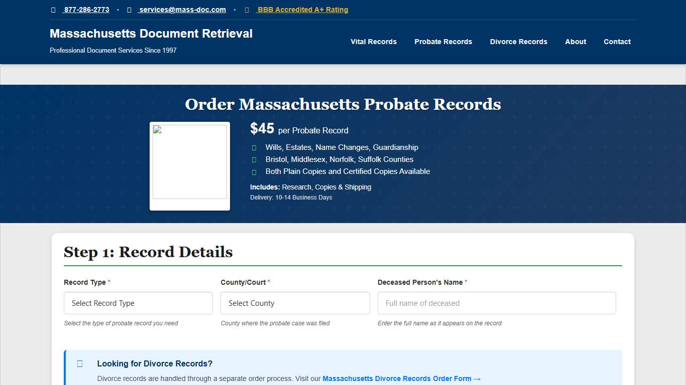Massachusetts Probate Records Online Official Copies $45